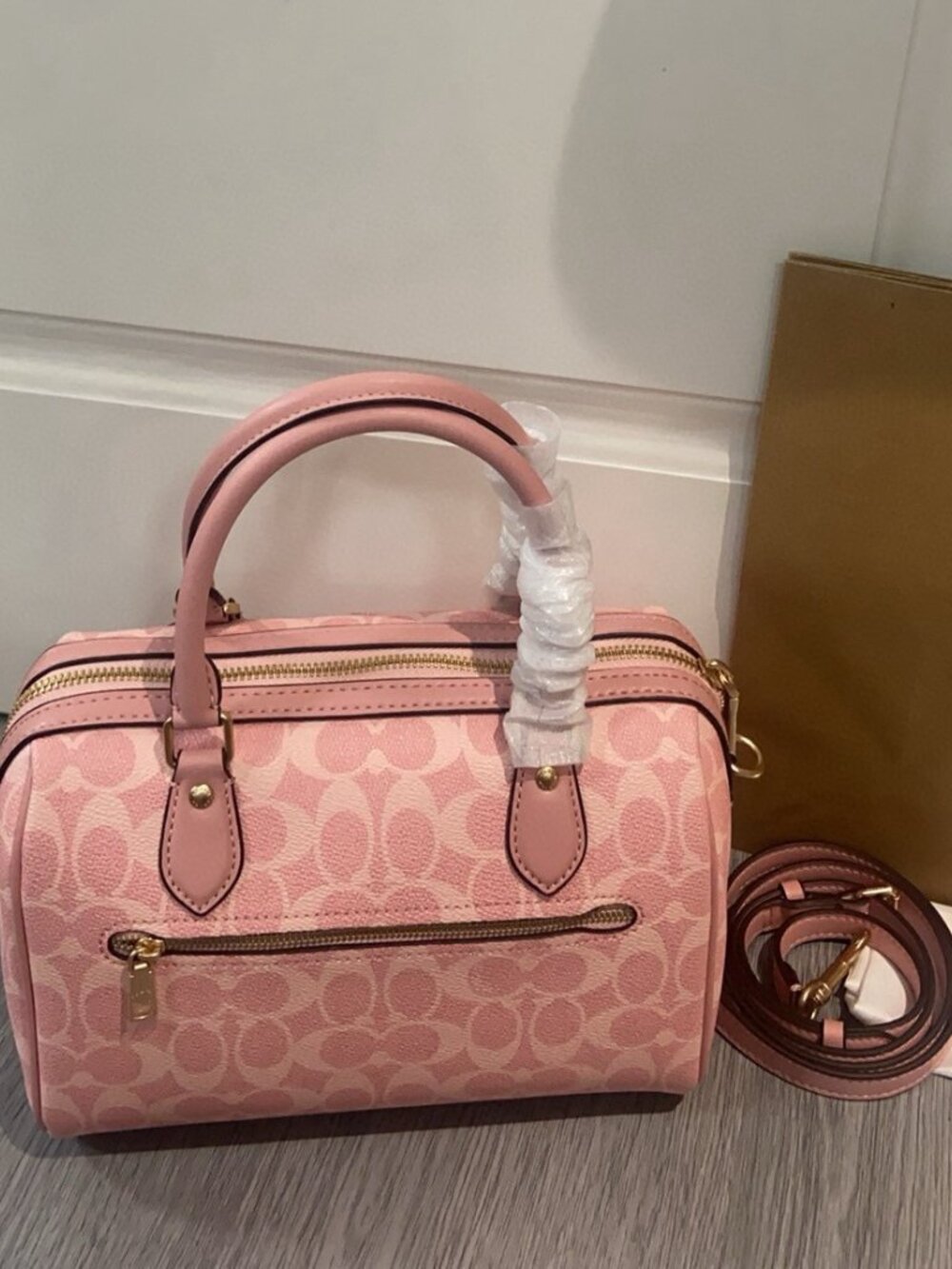 NWT Coach Rowan Satchel Bag In Signature Canvas Powder/Pink - Picture 4 of 9